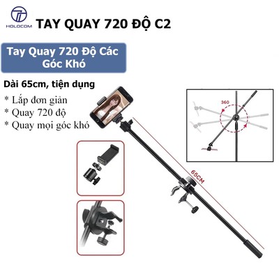 Tay Quay 720 Độ Gắn Tripod Điện Thoại Chân Đèn Chân Quay Đa Năng Dài 65cm Quay Mọi Góc Mọi Tư Thế