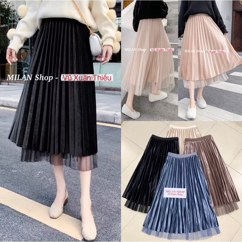 Chân váy nhung xếp ly mặc được 2 mặt