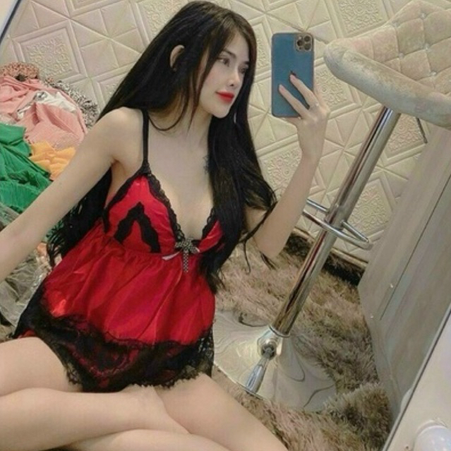 🌹ĐỒ NGỦ PHI DÂY ÁO ĐÔI CÓ MÚT PHỐI REN ĐEN🌹