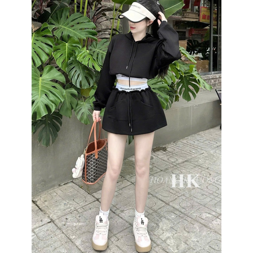 Set nữ xinh,Set nữ dễ thương thiết kế áo có mũ mix chân váy xinh sỉu T57