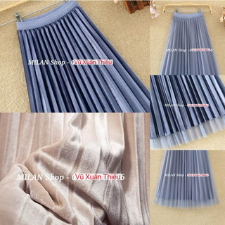 Chân váy nhung xếp ly mặc được 2 mặt