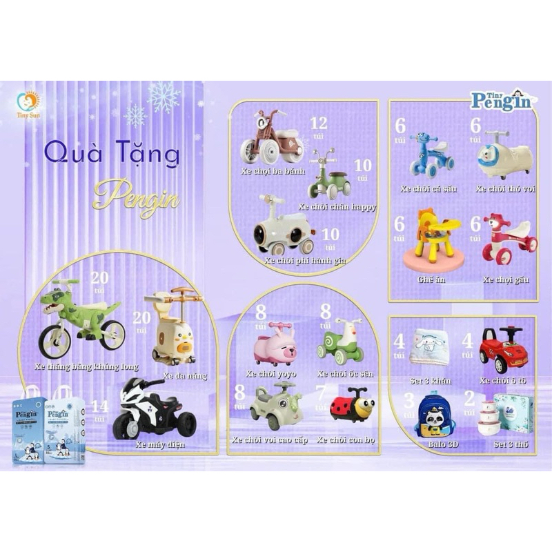( Tặng chăn/xe chòi ) Combo 4 bịch bỉm Tiny Pengin đủ size S/M/L/XL/XXL/3X