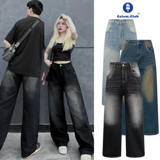 Calem Club - Quần jean nữ ống suông Smoke Wash Retro, quần jean unisex phong cánh Vintager Ulzzang 2024