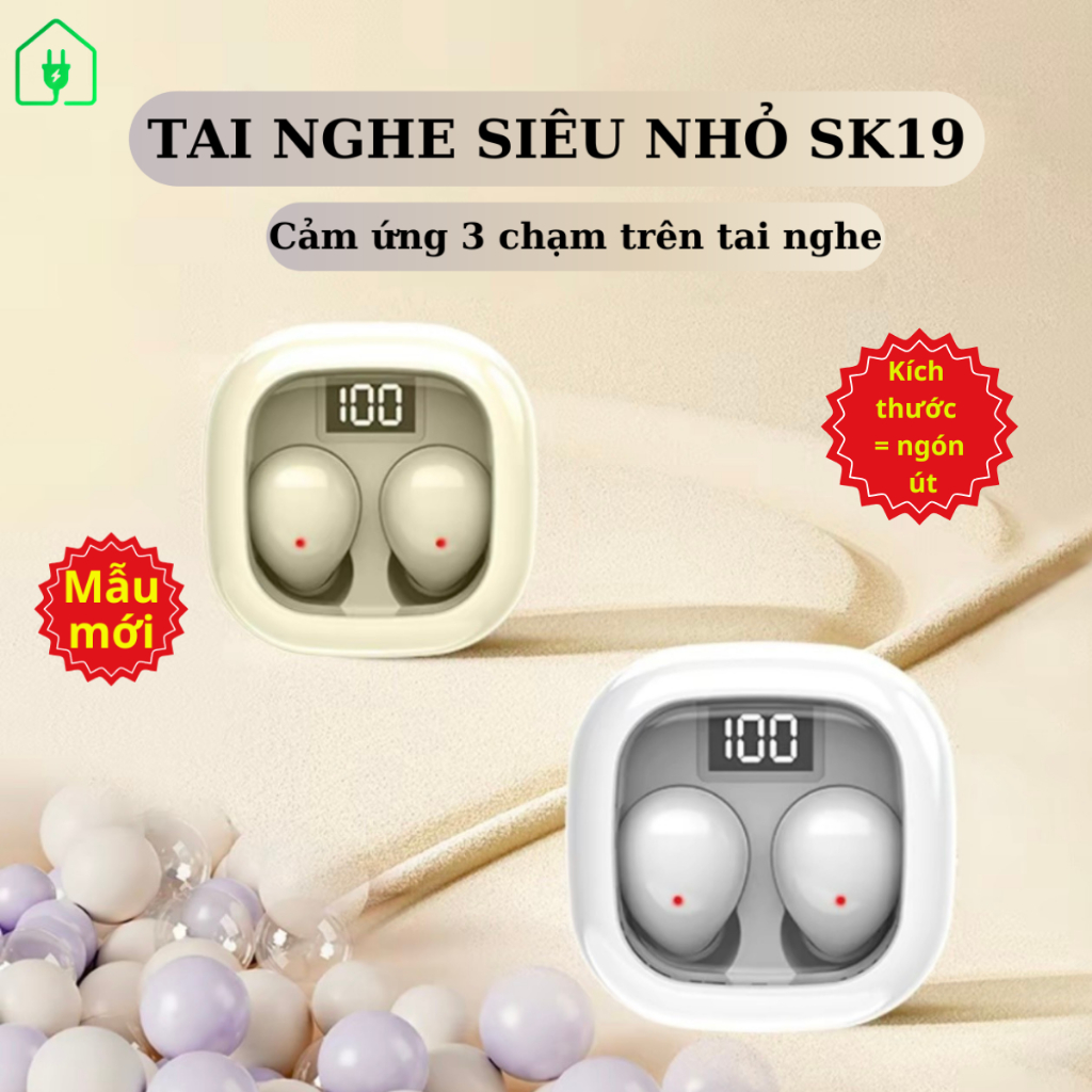 (Ra mắt SK19 Cam) Tai nghe bluetooth SK19 SK45 kép mini siêu nhỏ đeo ngủ giảm ồn kháng nước IPX5 pin 4h nhét tai