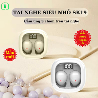 (Ra mắt SK19 Cam) Tai nghe bluetooth SK19 SK45 kép mini siêu nhỏ đeo ngủ giảm ồn kháng nước IPX5 pin 4h nhét tai