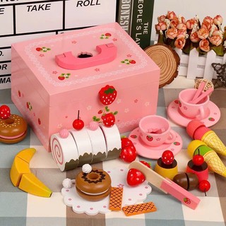  Bộ đồ chơi nấu ăn set tiệc trà bánh dâu tây bằng gỗ cho bé TOYSTORE 