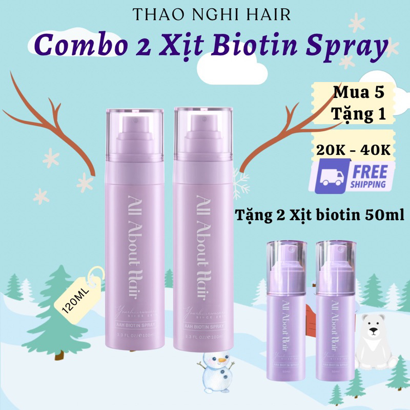 COMBO 2 XỊT MỌC TÓC BIOTIN ALL ABOUT HAIR GIẢM HÓI, TRỊ RỤNG TÓC, NHANH DÀI VÀ DƯỠNG TÓC