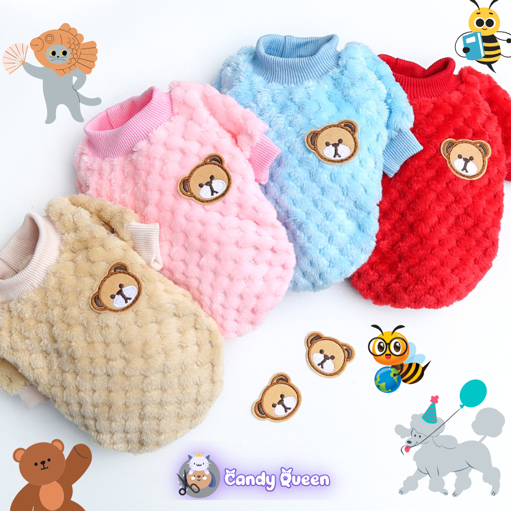 Áo Nỉ Ấm Cho Chó Mèo Thú Cưng Bộ Sản Phẩm Mặc Ấm Áp, In Hình Con Gấu Trên Lưng TẾT 2025