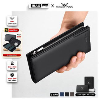 Ví dài nam ví da nam cầm tay cao cấp William POLO bóp nam da bò thật full hộp đựng ví cầm tay nam dáng đứng- IBAG