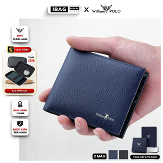 Ví da nam William Polo Cao Cấp,Bóp nam da bò cao cấp,Ví da ngang nam đựng tiền và thẻ mini nhỏ gọn- IBAG