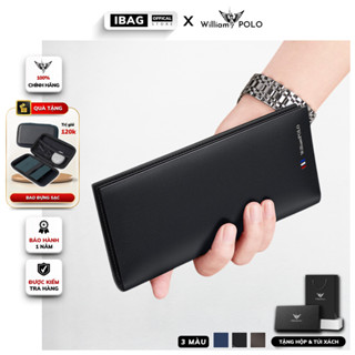 Ví dài cầm tay nam da bò chính hãng William POLO cao cấp ví đứng cầm tay full hộp đựng bóp nam da bò cao cấp - IBAG