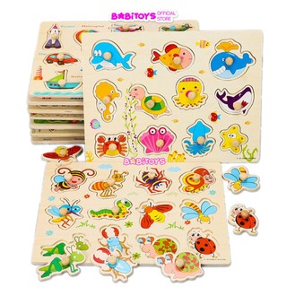  Bộ đồ chơi combo 5 10 bảng ghép hình núm gỗ Babitoys nhiều chủ đề động vật trái cây giao thông bảng núm gỗ cho bé 