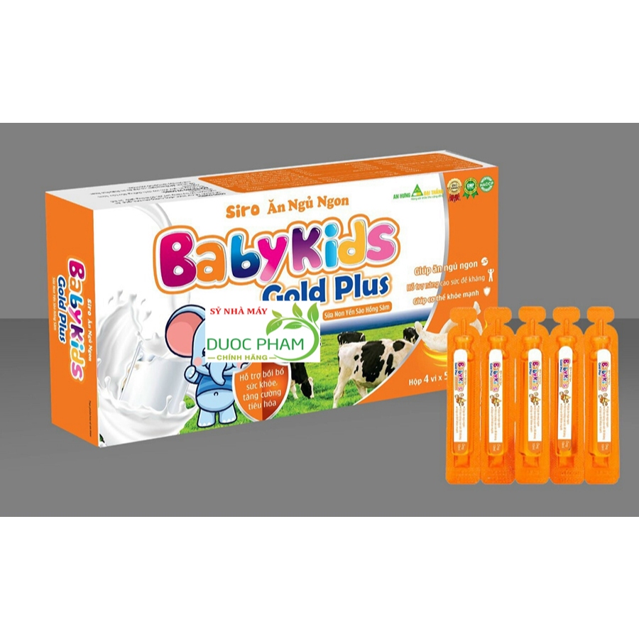 Siro ăn ngủ ngon Baby Kids gold plus giúp tăng sức kháng, ăn ngon, ngủ ngon (Hộp 20 ống)