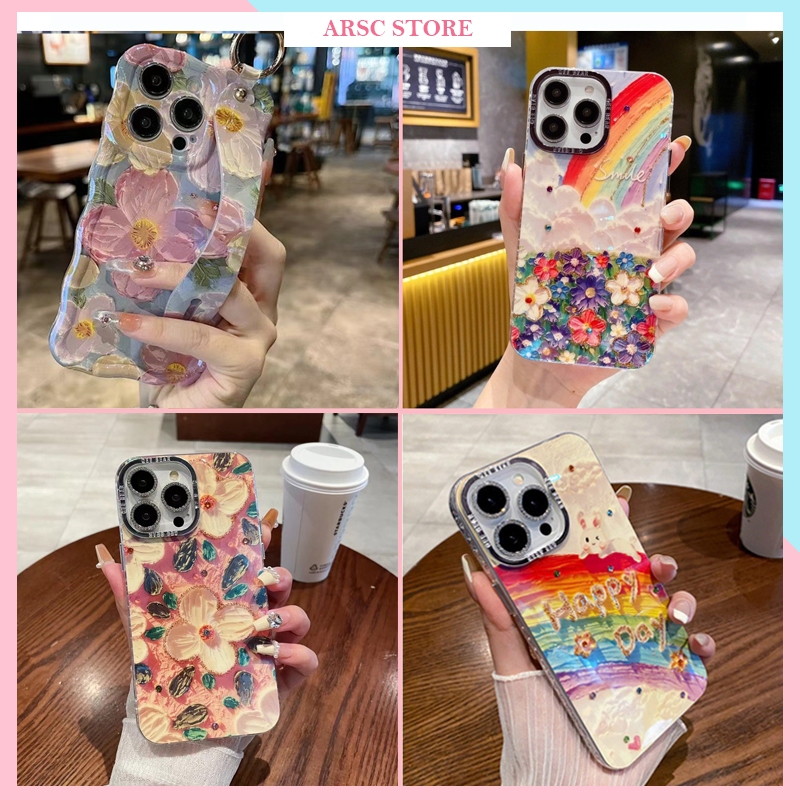 Ốp Lưng iphone Hoa Sơn Dầu Dễ Thương Cho Iphone XS Max 11 12 13 14 15 16 Pro Max Plus