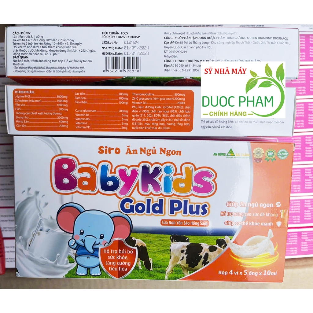 Siro ăn ngủ ngon Baby Kids gold plus giúp tăng sức kháng, ăn ngon, ngủ ngon (Hộp 20 ống)