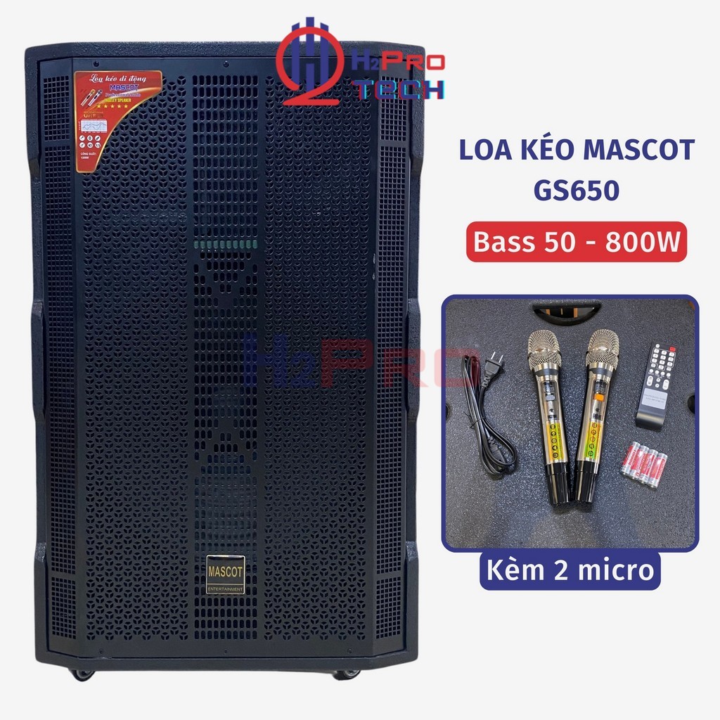 Loa Kéo Bass 50 MASCOT GS650 3 Đường Tiếng Hát Karaoke 5 Tấc, Tặng 2 Micro Kim Loại UHF -H2pro Tech