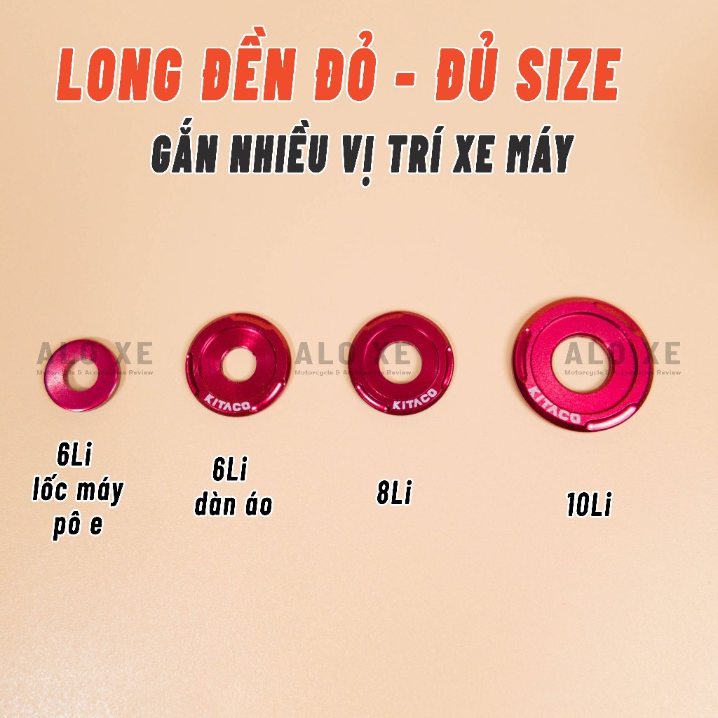 Long Đền Đỏ Kitaco 6li, 8li và 10li Siêu Rẻ Đẹp gắn nhiều vị trí xe máy (dàn áo, lốc máy, pô e, treo