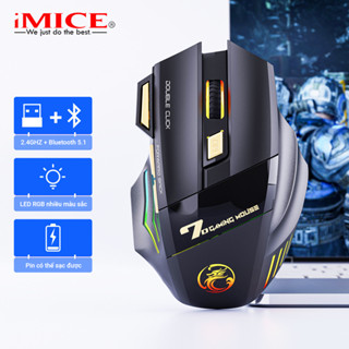 Chuột gaming không dây iMICE GWX7 - 2 mode 2.4GHZ và bluetooth 5.1 - 7 nút bấm - Đèn LED 7 màu - Pin có thể sạc - BH 6T