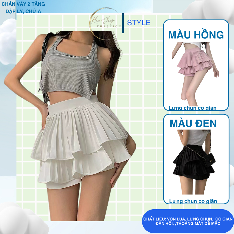 [🍑HOT🍑]Chân váy 2 tầng dập ly von lụa siêu xinh