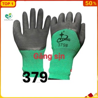 Bịch 12 đôi găng tay bảo hộ lao động phủ cao su sần chống cắt, găng tay 379, 389 , a688