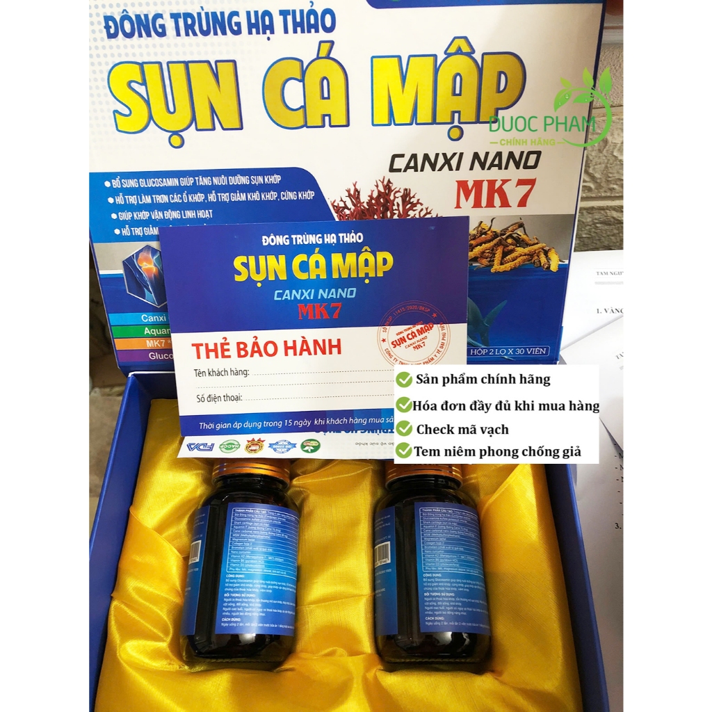 Viên Uống Đông Trùng Hạ Thảo Sụn Cá Mập Canxi Nano MK7- Bổ Sung Glucosamin Hỗ Trợ Giảm Thoái Hóa Khớp, đau khớp