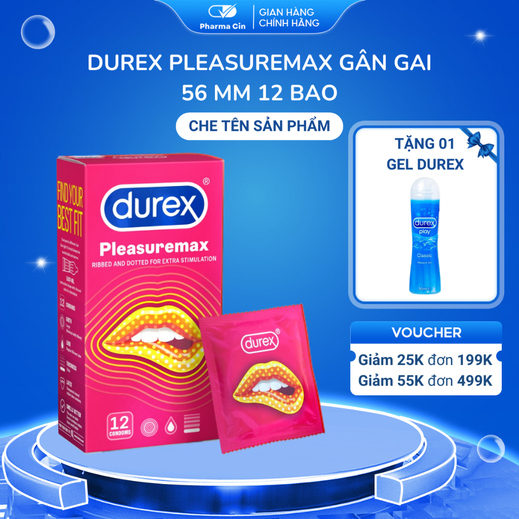 Bao Cao Su Durex Pleasuremax Gân Gai Size 56Mm 12 Bao