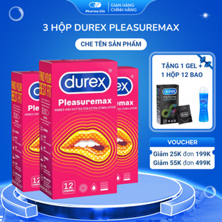 Combo 3 Hộp Bao Cao Su Durex Pleasuremax Gân Gai Size 56 Mm 12 Bao