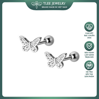 Khuyên tai bạc nữ TLEE hồ điệp mini chốt vặn xinh xắn TLEE JEWELRY B0183