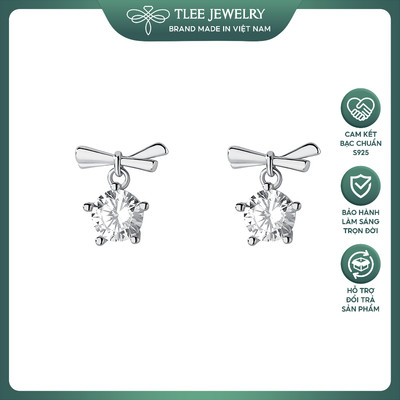 Khuyên tai bạc nữ TLEE, bông tai nơ treo hạt đá xinh xắn TLEE JEWELRY B0421