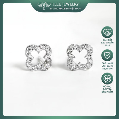 Khuyên tai bạc nữ TLEE cỏ bốn lá viền đính đá nữ tính TLEE JEWELRY B0527