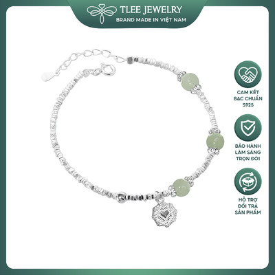 Lắc tay bạc nữ TLEE hạt vỡ treo charm trái tim hoa kết mix đá ngọc bích tự nhiên nữ tính TLEE JEWELRY LT0222