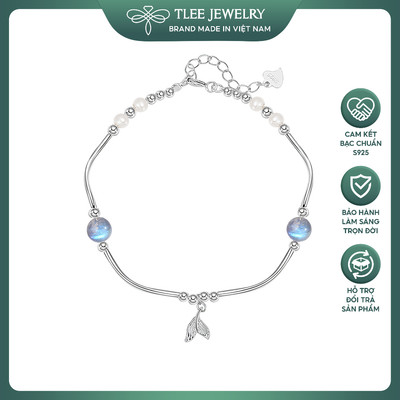 Lắc tay bạc nữ TLEE vòng ống xoắn mix đá hắc nguyệt quang Charm đuôi cá xinh xắn TLEE JEWELRY LT0223