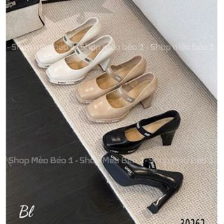 Giày cao gót miu quai chữ ngang đế đúp gót trụ fullbox hàng quảng châu cao cấp