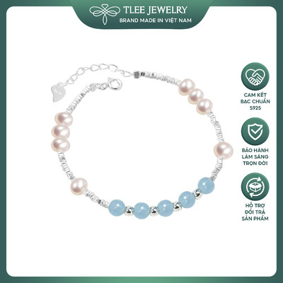 Lắc tay bạc nữ TLEE hạt vỡ bạc mix đá Aquamarine và trai nữ tính TLEE JEWELRY LT0224