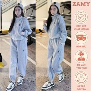 Set đồ nữ, bộ thể thao nữ, sét áo khoác kéo khóa kèm quần ống bo chun thêu ngựa chất nỉ 2 da cao cấp Zamy thiết kế