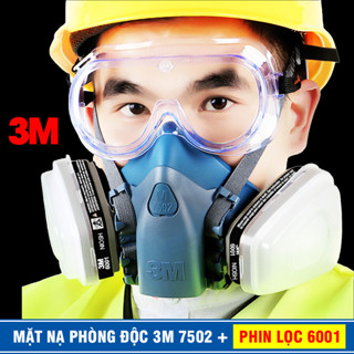 Mặt nạ phòng độc 3M 7502 + 6001 (phun thuốc trừ sâu, phun sơn, chống khói bụi mịn, hóa chất)