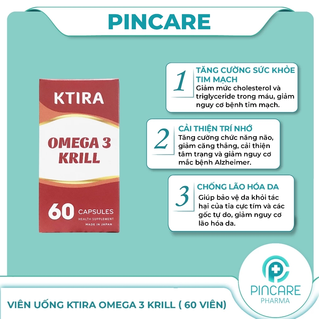 Viên uống KTIRA OMEGA 3 KRILL dầu nhuyễn thể 60 viên - PINCARE Health & Beauty