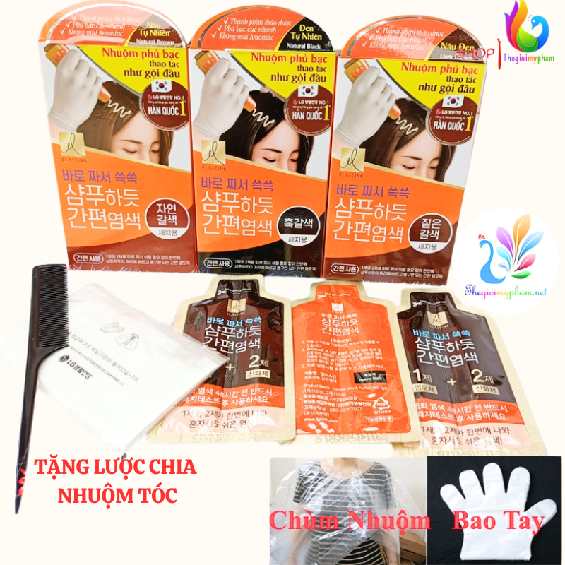 [Tặng Lược Nhuộm]Gội Khô Nhuộm Phủ Bạc Elastine Thảo Dược Số 1 Hàn Quốc(Hộp 3 Gói)