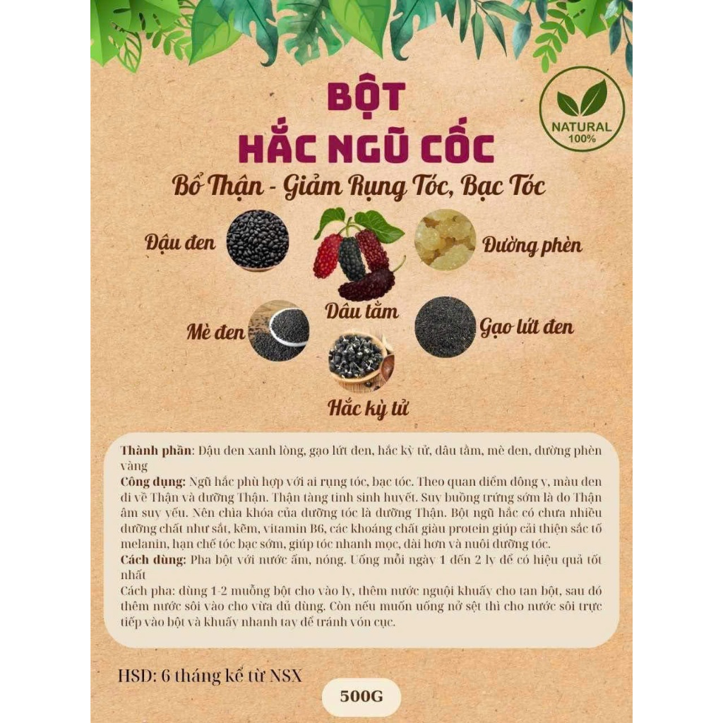 [ FREESHIP ] 500g Bột Ngũ Hắc Không Đường, Bổ Thận, Giảm Rụng Tóc Bạc Tóc Dưỡng Da