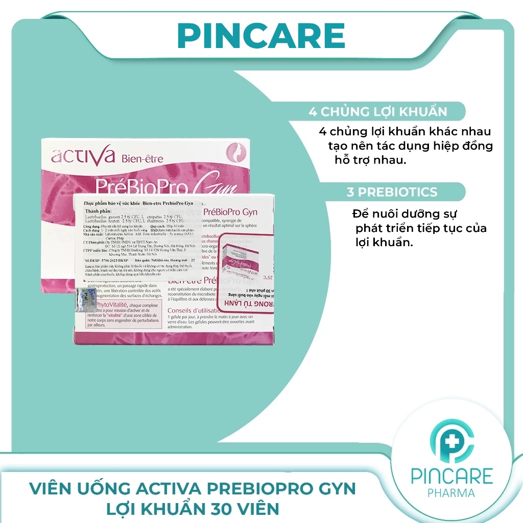 Men phụ khoa Activa Prebiopro Gyn bổ sung lợi khuẩn 30 viên - PINCARE Health & Beauty