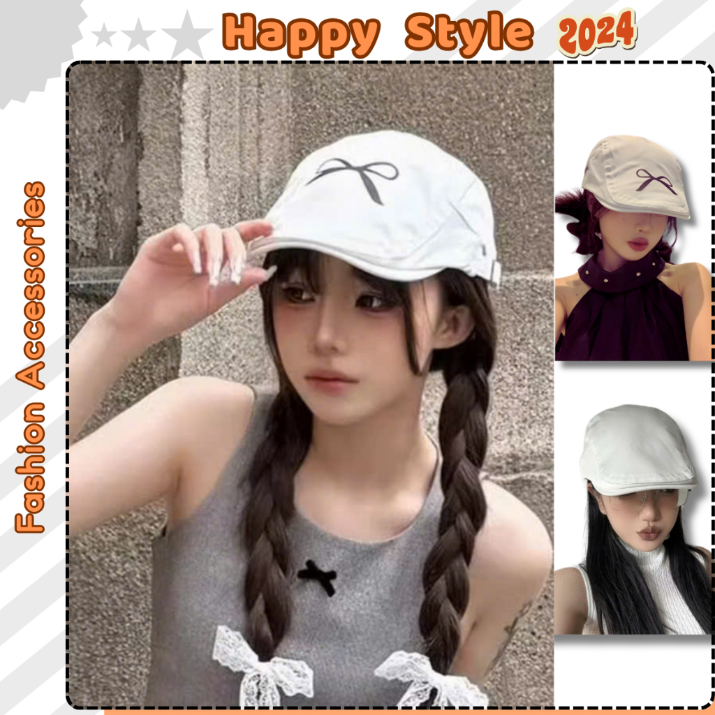 Mũ Beret Trơn Nón Nồi Mỏ Vịt Thêu Nơ Chất Kaki Cao Cấp Phong Cách Retro Form Unisex Nam Nữ N239