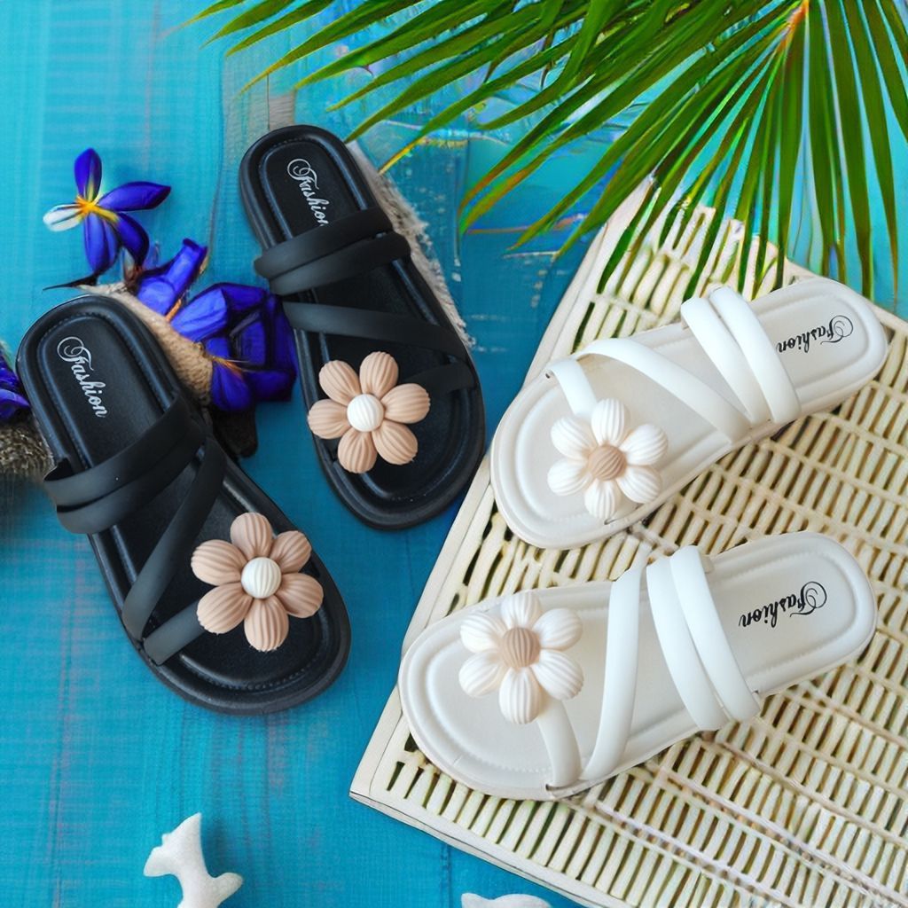Dép sandal nữ điểm nhấn hoa cúc gắn dây dễ thương đế cao 2cm ,đi học ,đi làm ,đi chơi