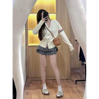 Khoác Len Họa Tiết Kẻ Tay 3 Màu, Áo Khoác Thom Trơn From Chuẩn MIU CARDIGAN