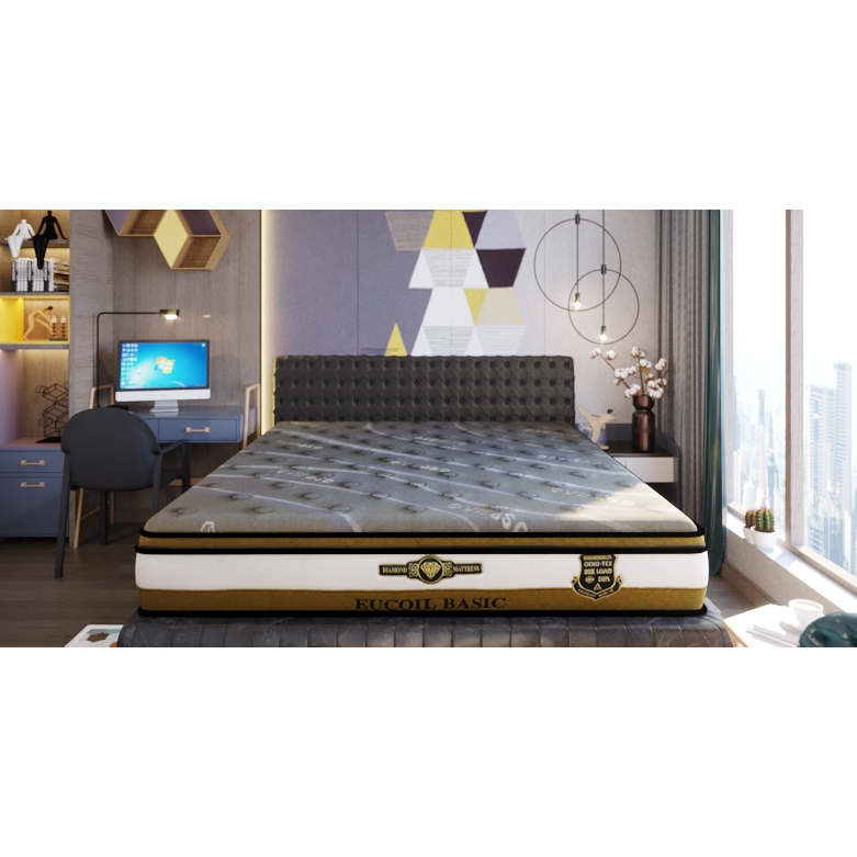 NỆM LÒ XO TÚI KIM CƯƠNG EUCOIL BASIC  TOPER 5 VÙNG , VẢI ANTIVIRUS