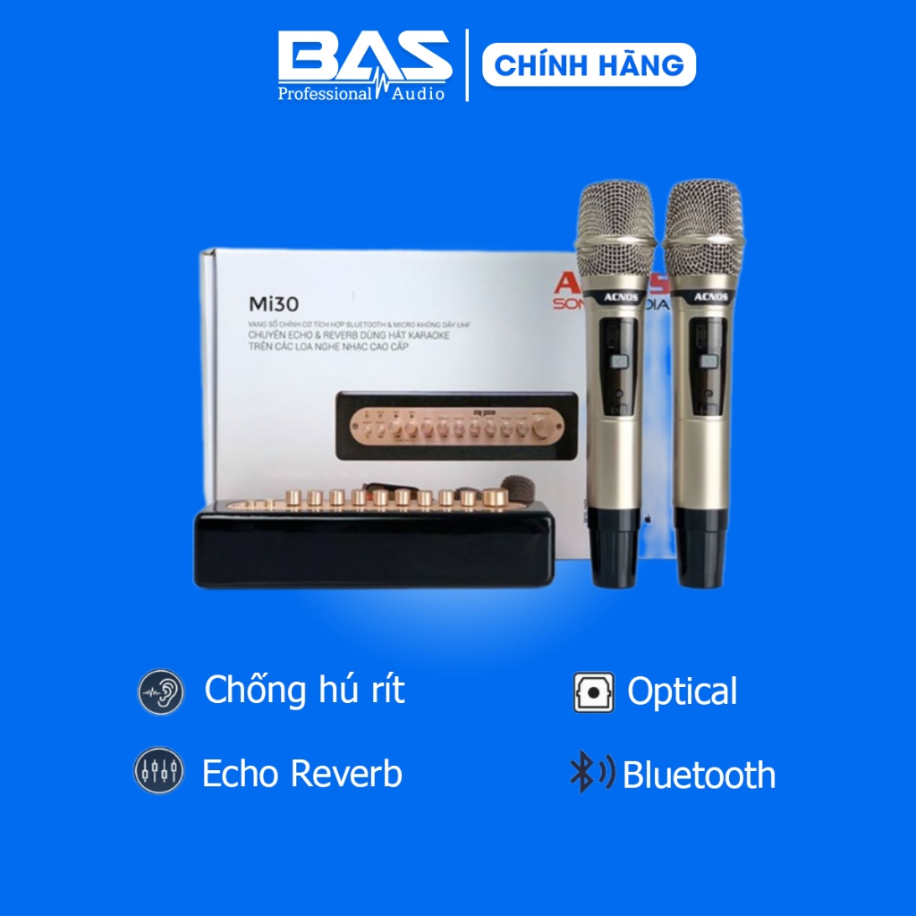 Vang số chỉnh cơ Acnos Mi30S V2 mới 2024 (Bluetooth & Micro, DSP, DAC 24bit, kết nối FM ô tô hát kar