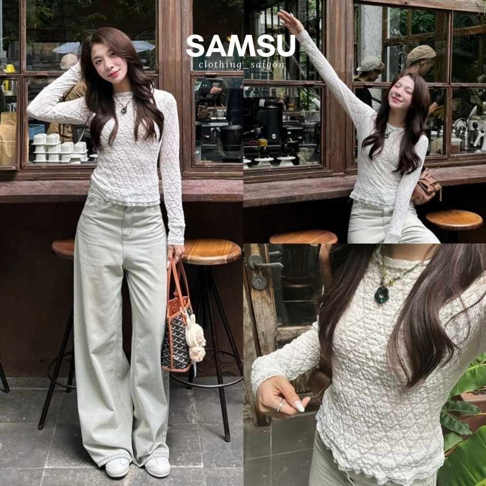 Áo ren mỏng nhẹ xốp hoa viền ren tay dài phong cách Hàn Quốc dễ thương OLDSCHOOL Samsu.clothing_saigon