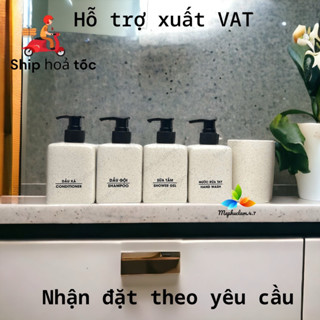 Bình đựng nước rửa tay, dầu gội, sữa tắm chữ nhật 150ml bằng gốm sứ cho khách sạn, resort, homestay, villa Mephuclam.4.7