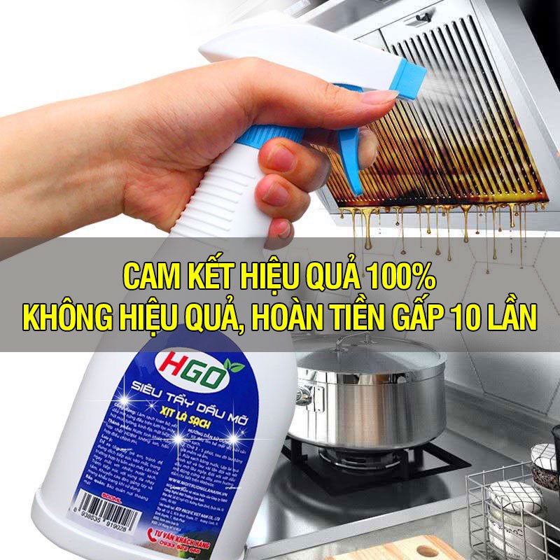 Tẩy dầu mỡ nhà bếp HGO làm sạch máy hút mùi, mặt bếp, tường gạch ốp, bồn rửa bát an toàn tiện lợi hiệu quả 500ml