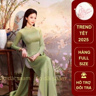 Áo dài lụa truyền thống màu xanh matcha trà sữa thái tay dài kèm quần form truyền thống saam