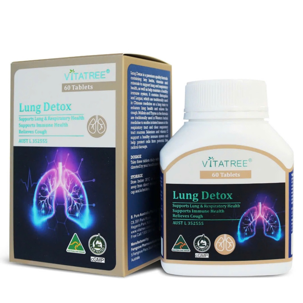 [Mẫu Mới - Date 2027] Viên uống Bổ phổi, thải độc phổi Vitatree lung detox 60 viên của Úc